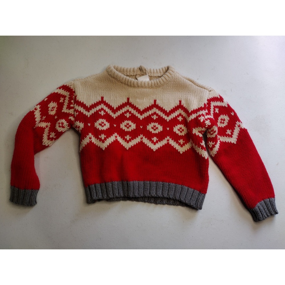 Crazy 8 Toddler Kids 3T Red‎ Cream Fair Isle Chunky Knit Holiday Sweater